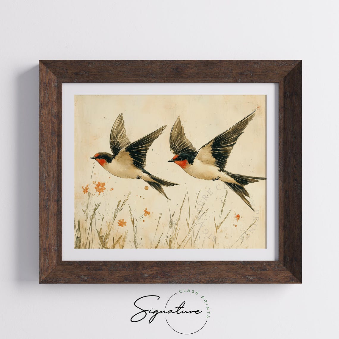 Two Swallows In Flight Over A Golden Meadow Watercolor Poster - Image 5