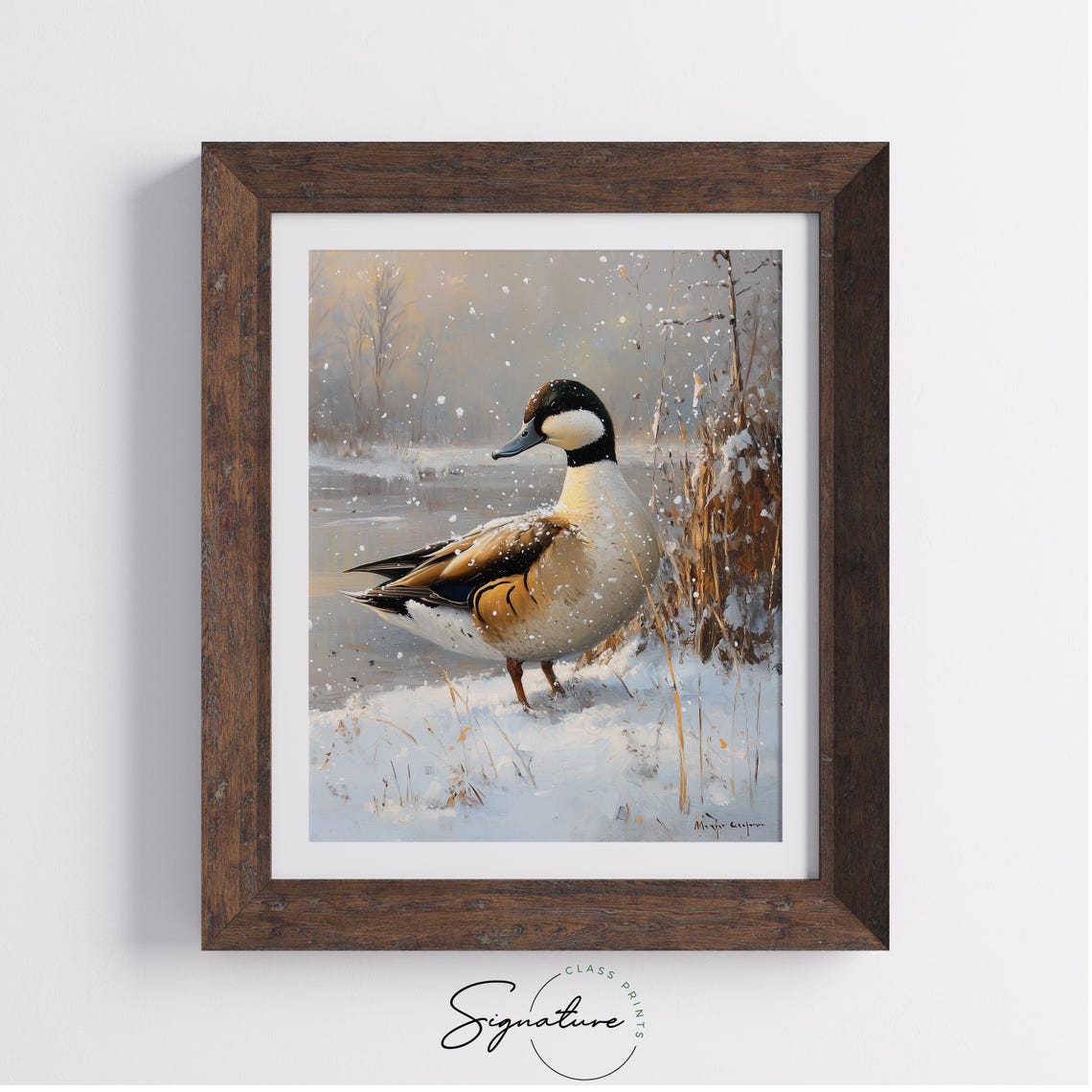 Northern Pintail Duck At Snowy Marsh Winter Wildlife Painting Poster - Image 2