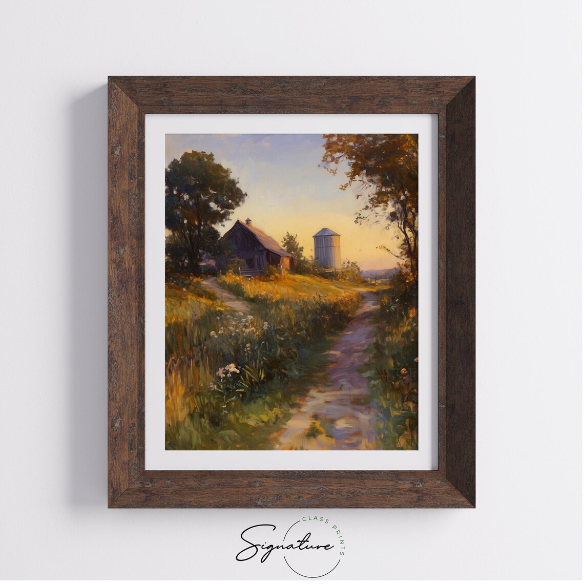 Cottage Farmhouse Silo Golden Hour Meadow Country Scene Poster - Image 4