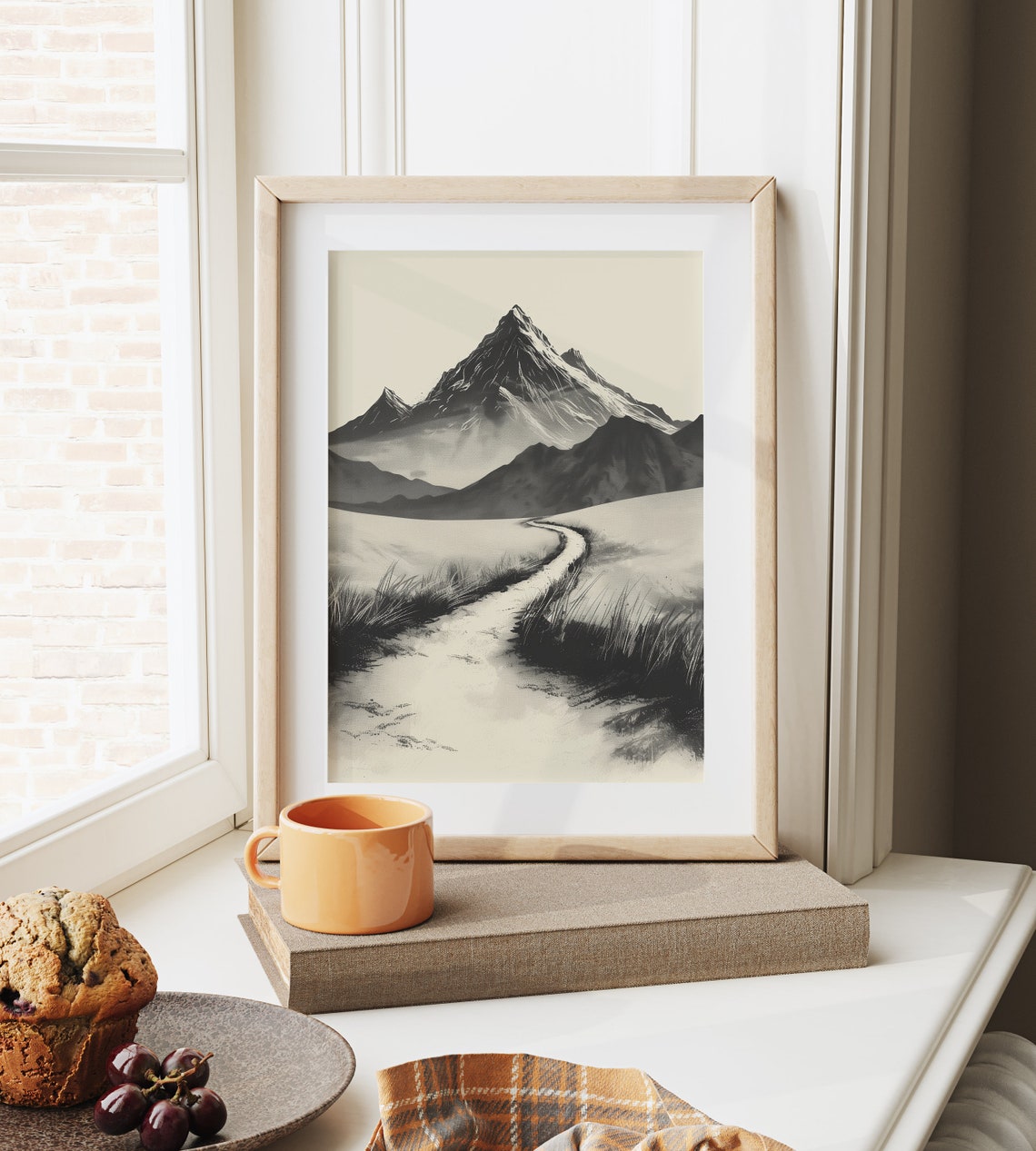 Mountain Trail Winding Path Through Tall Grass Alpine Sketch Poster - Image 6