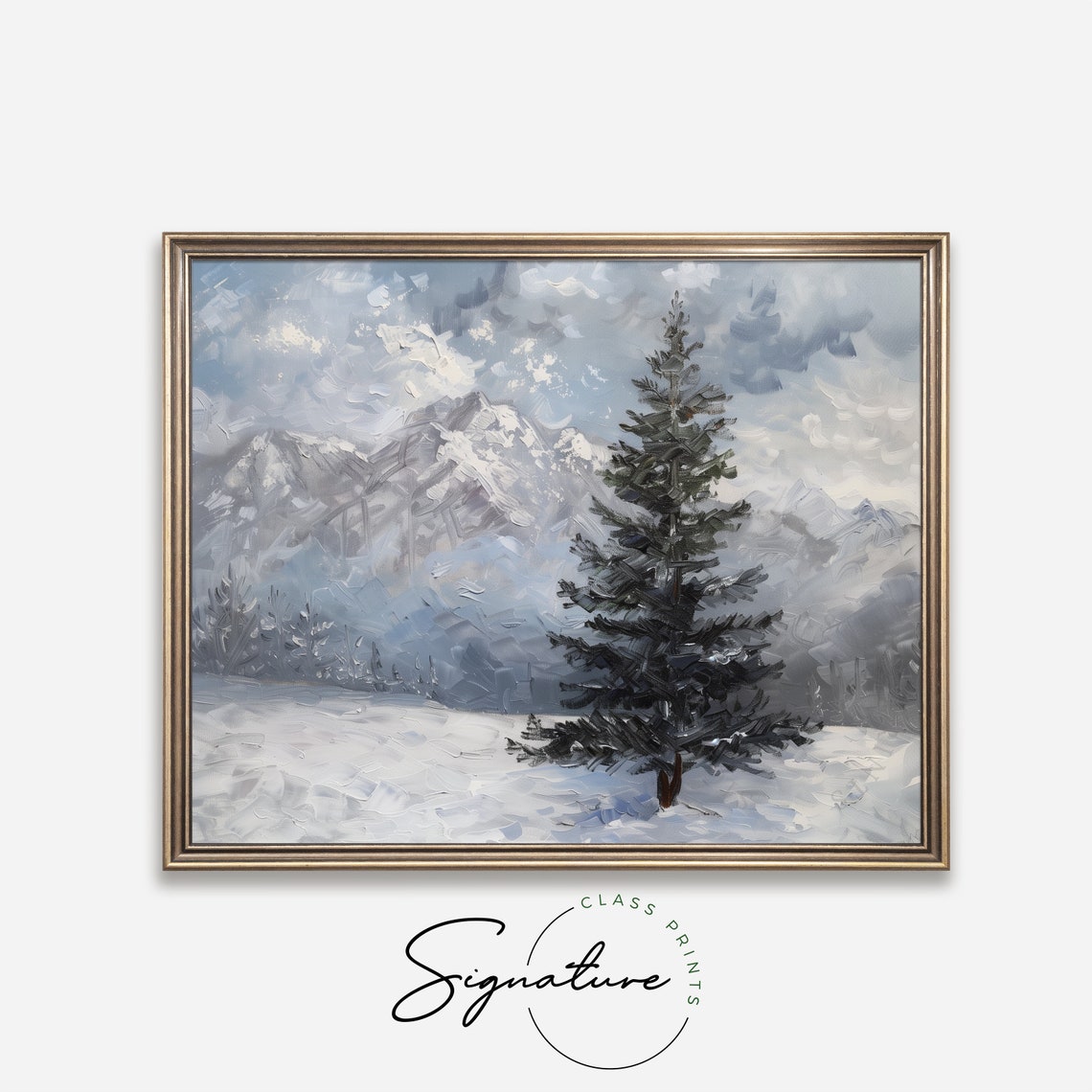 Dark Evergreen Spruce Beneath Stormy Winter Sky Snowy Field Poster - Image 4