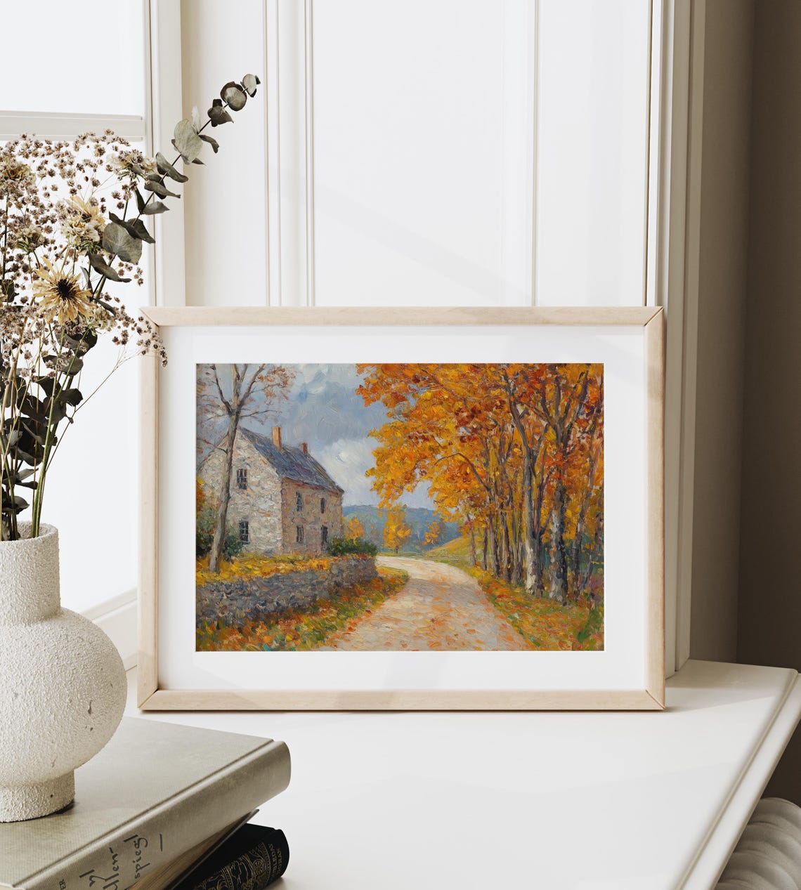 Autumn Cottage Rustic Stone House Fall Maple Trees Cozy Scene Poster - Image 6