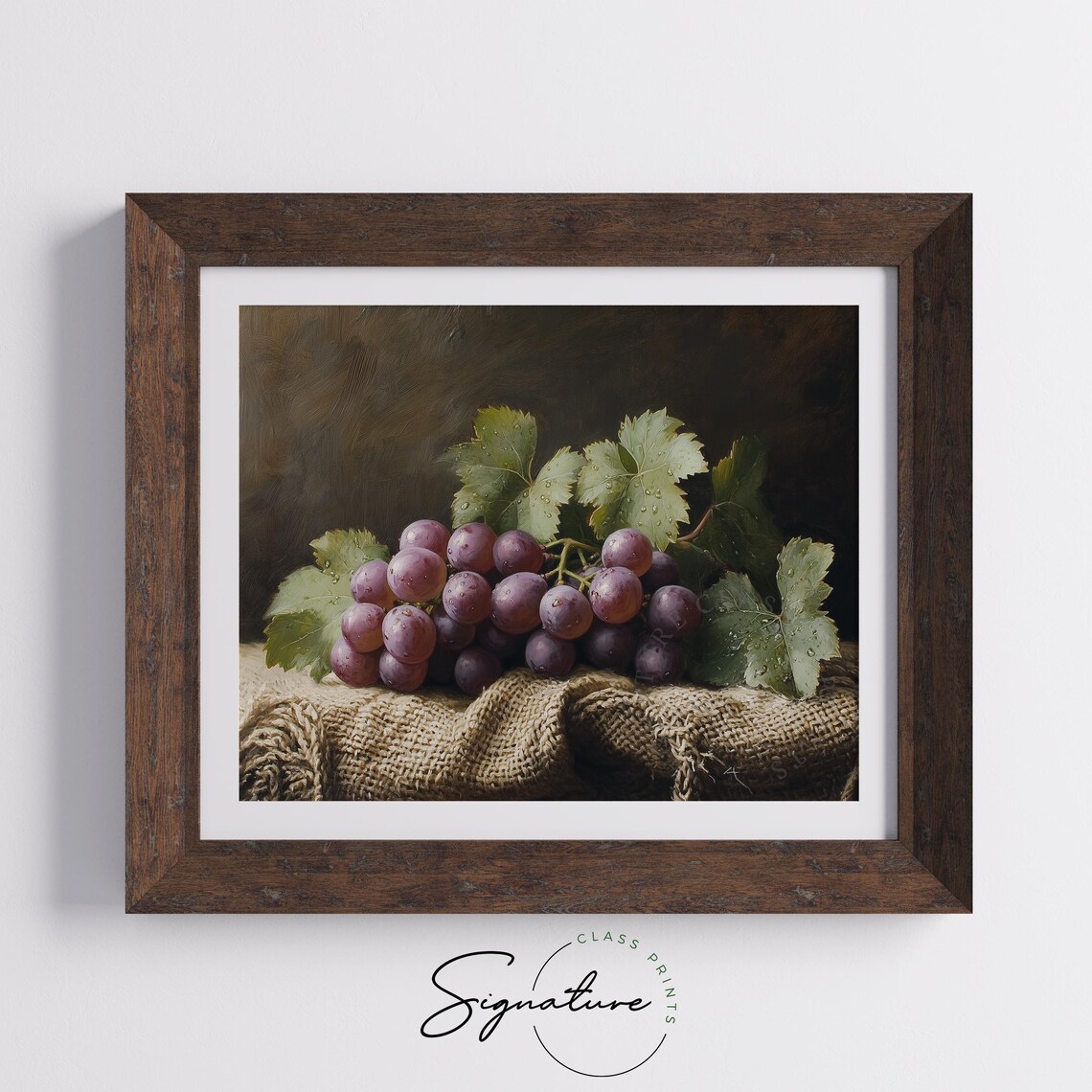 Purple Grapes Still Life On Burlap Rustic Cottagecore Kitchen Art Earthy Farmhouse Decor Fall Fruit Painting 1663 - Image 5