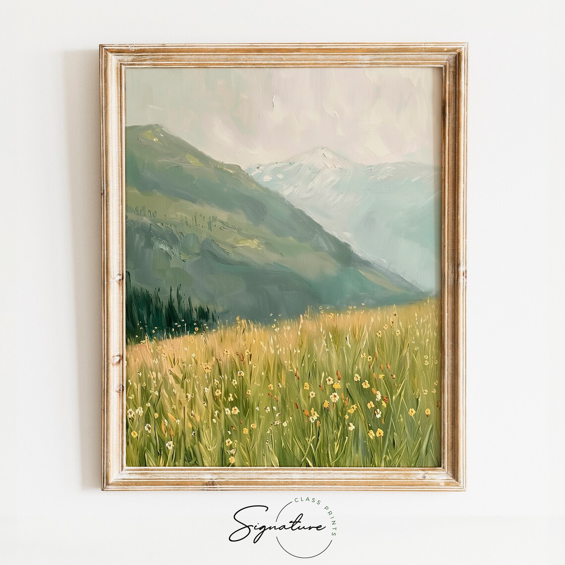 Mountain Wildflower Meadow with Green Hills Summer Landscape Poster