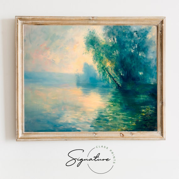 Seine Near Giverny Painting Misty River Scene Art Nature Landscape Calm Waterscape Wall Decor Serene French River Art 913