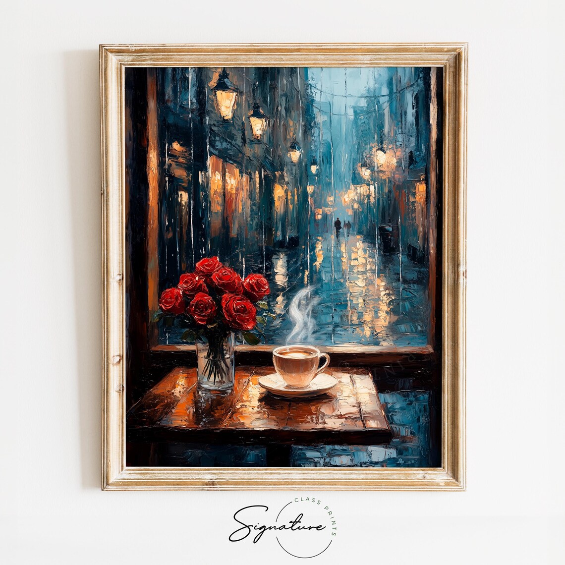 Moody Cafe Table With Roses, Rustic Romance Art Print