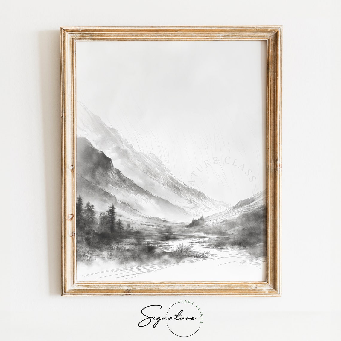 Rain Shower Over High Mountain Pass Ink Wash Storm Art Poster