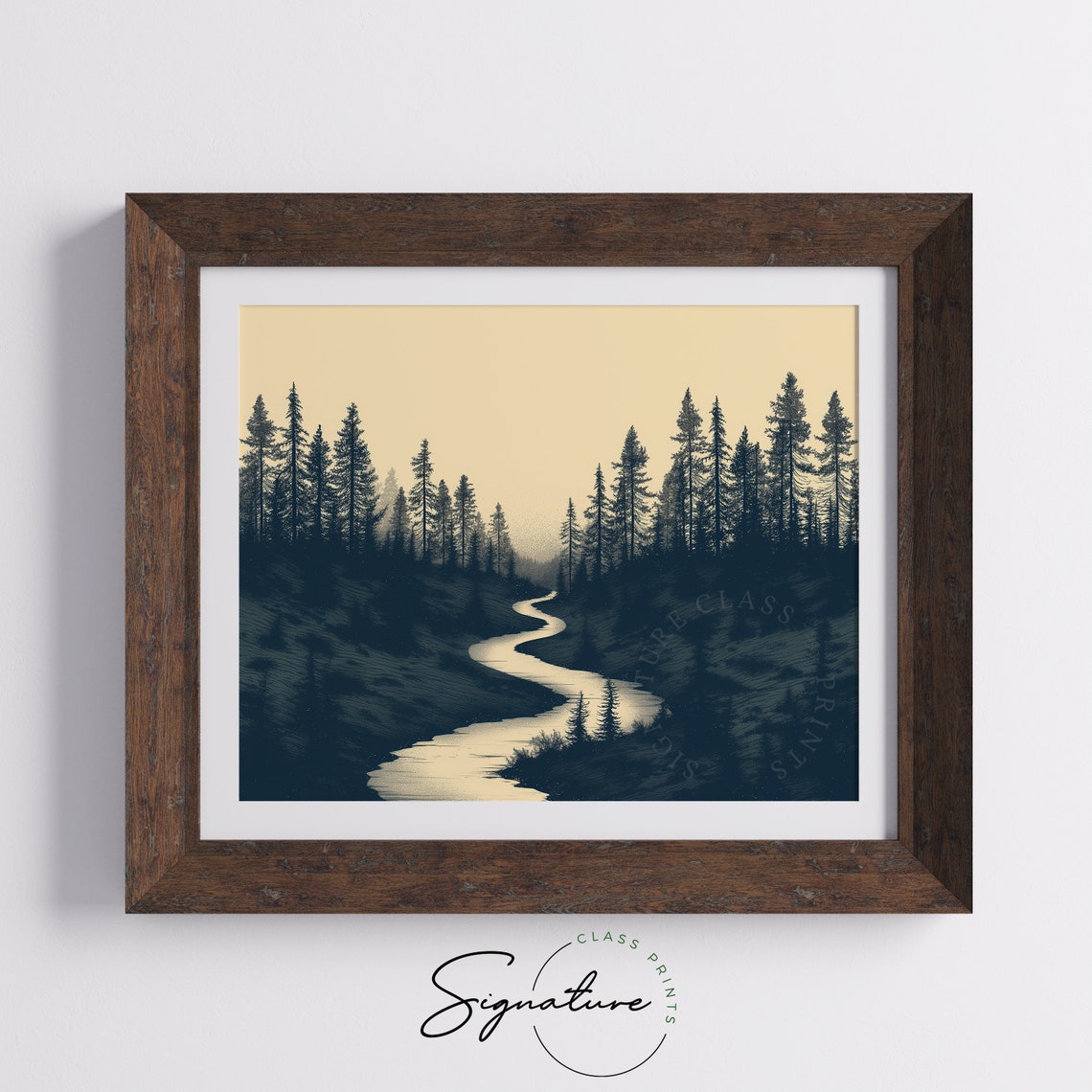 Winding River Through Dark Forest Moonlit Night Scene Poster - Image 5