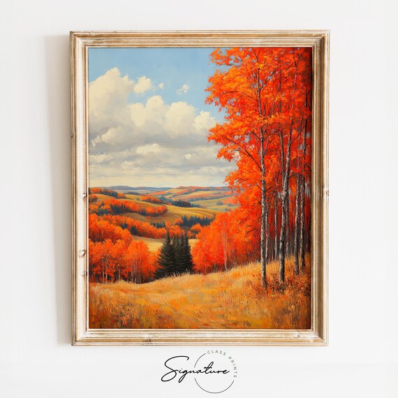 Fiery Red Trees On Rolling Golden Autumn Hills Landscape Poster