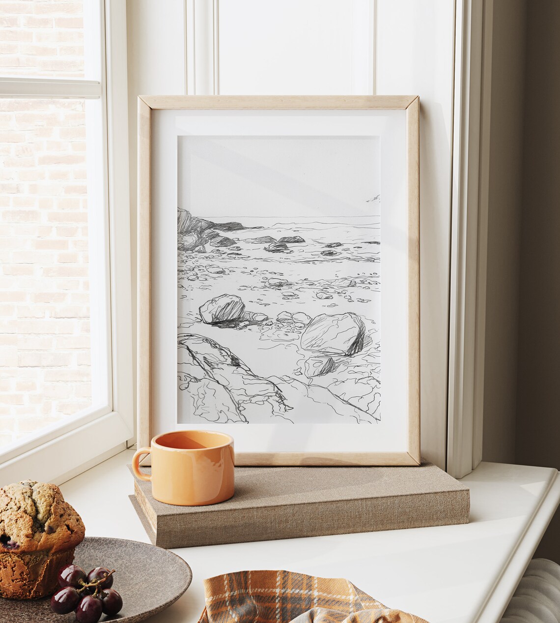 Rocky Shoreline At Low Tide Beach Coastal Line Sketch Poster Art - Image 6