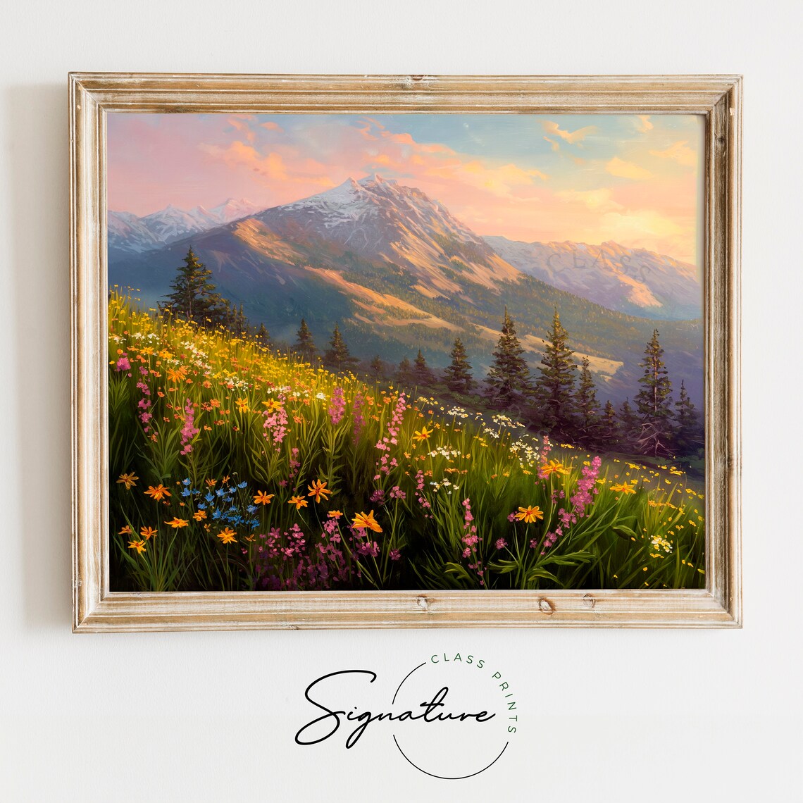 Sunrise Over Wildflowers, Mountain Landscape Art