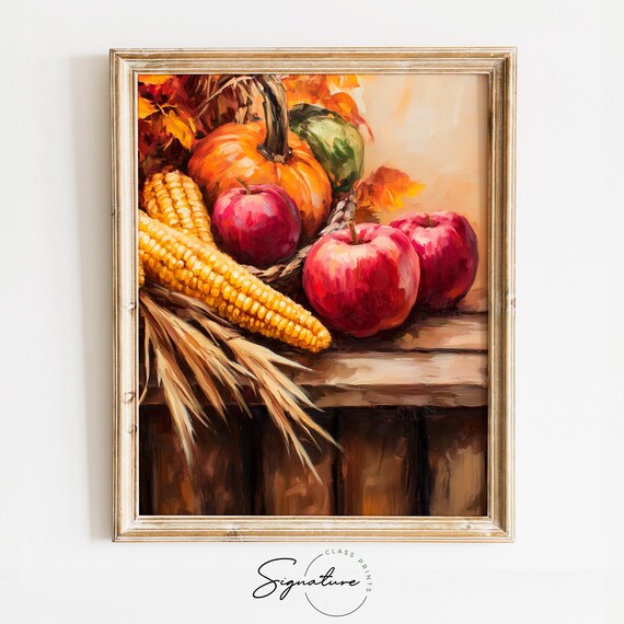Harvest Still Life With Corn Pumpkins And Apples Autumn Poster