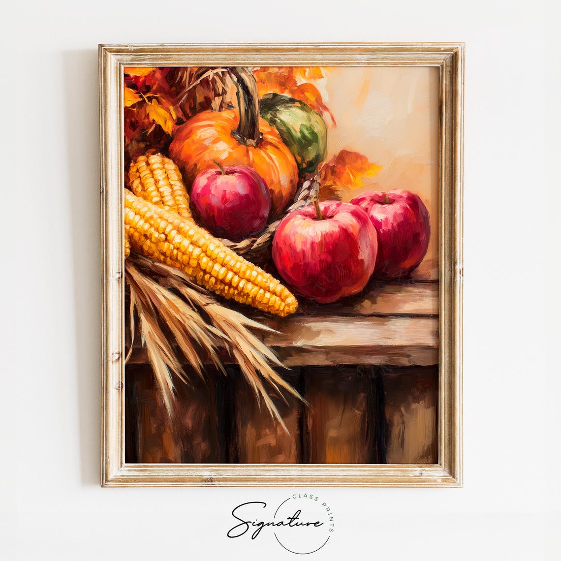 Harvest Still Life With Corn Pumpkins And Apples Autumn Poster