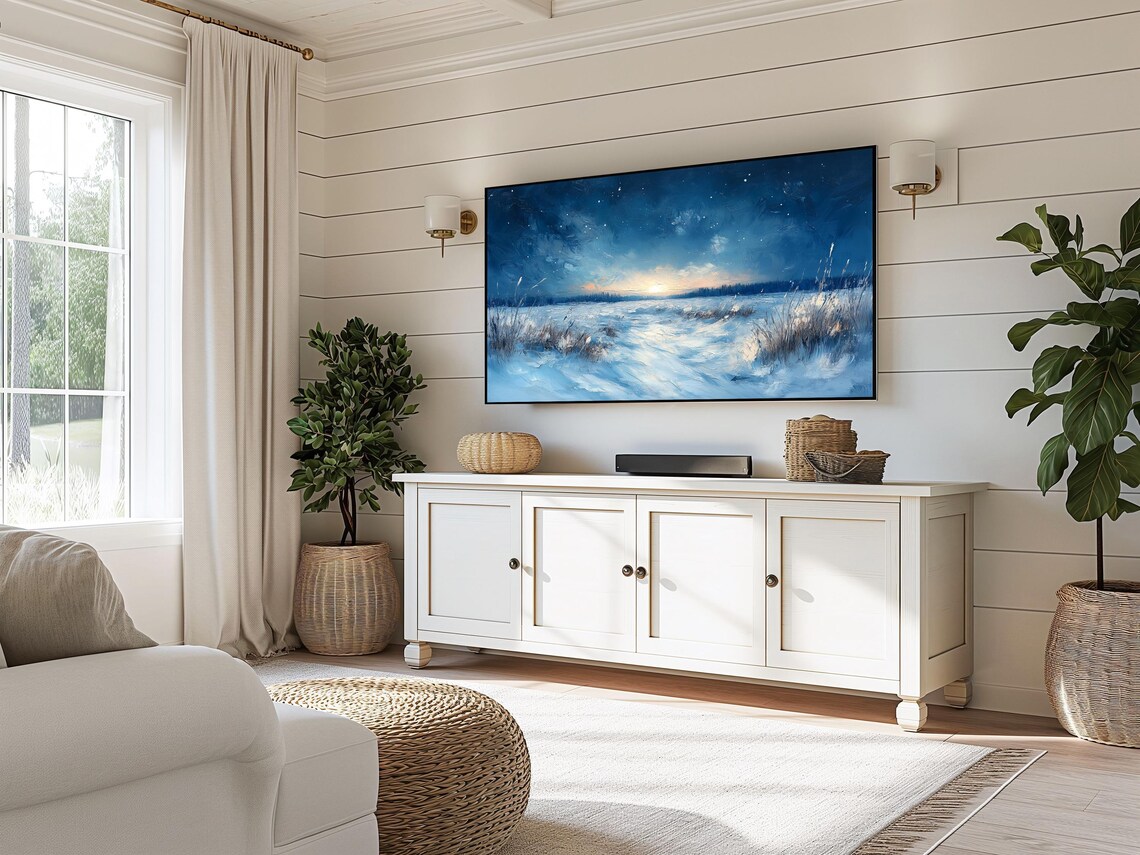 Starry Night Over Snowy Winter Field With Glowing Horizon Landscape Art Poster - Image 3