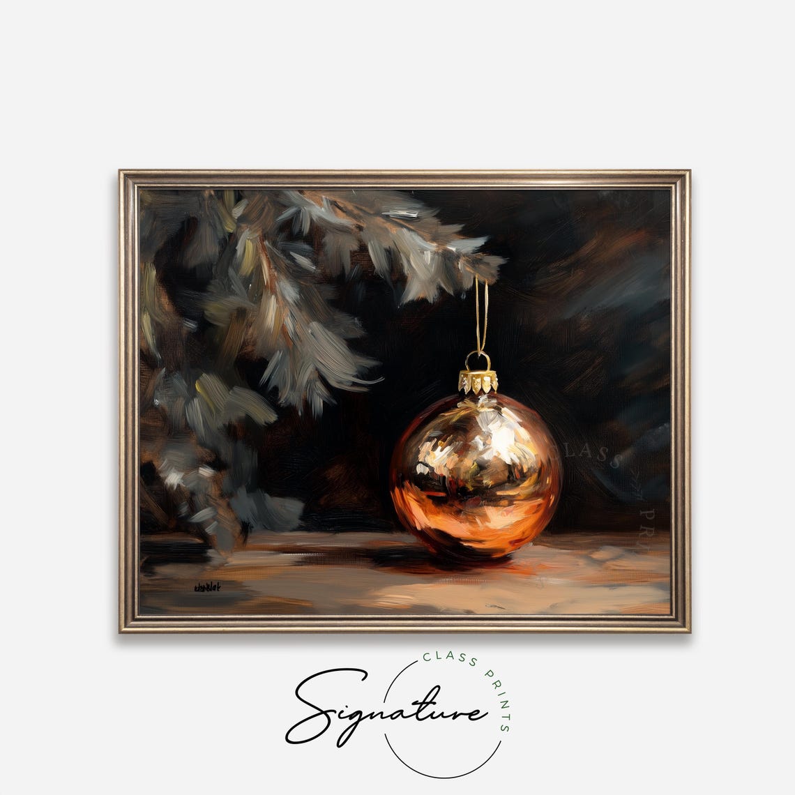 Shiny Copper Christmas Ornament Hanging From Pine Branch Poster - Image 4
