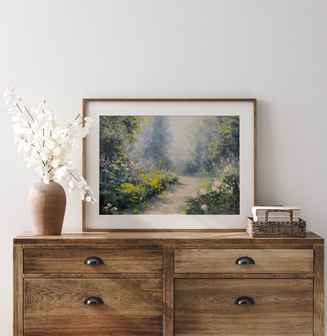 Sunlit Garden Path Lined with Colorful Flowers Impressionist Poster - Image 3