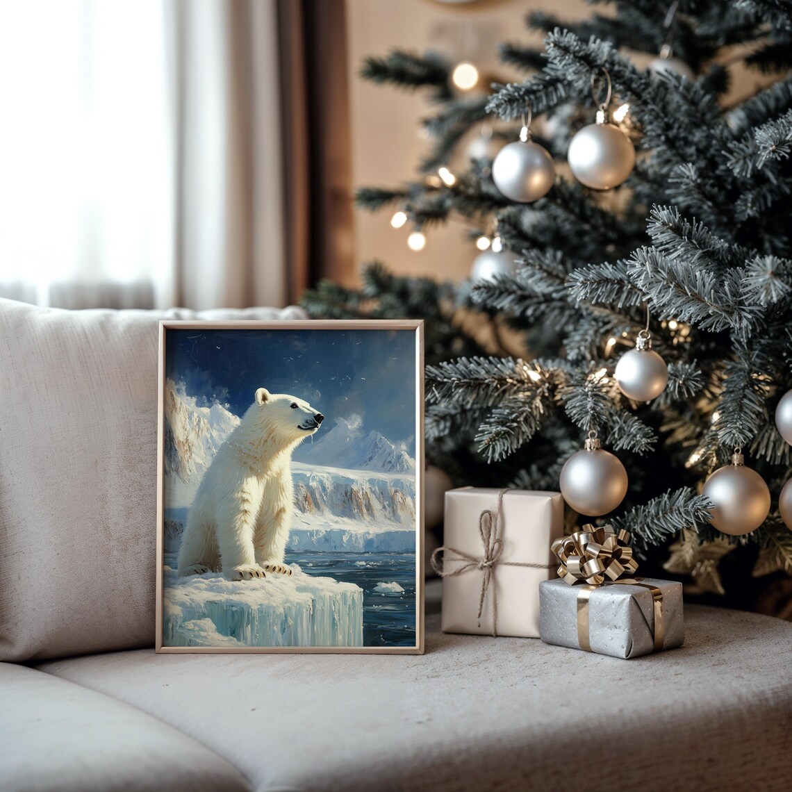 Young Polar Bear Cub On Icy Ridge Arctic Wildlife Painting Poster - Image 5
