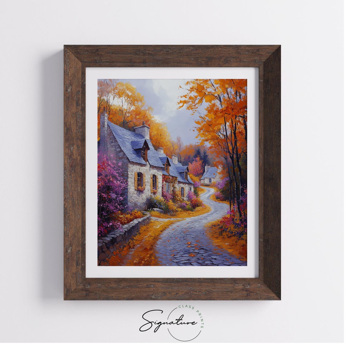 Autumn Village Street Flowering Bushes Stone Houses Lane Poster - Image 4