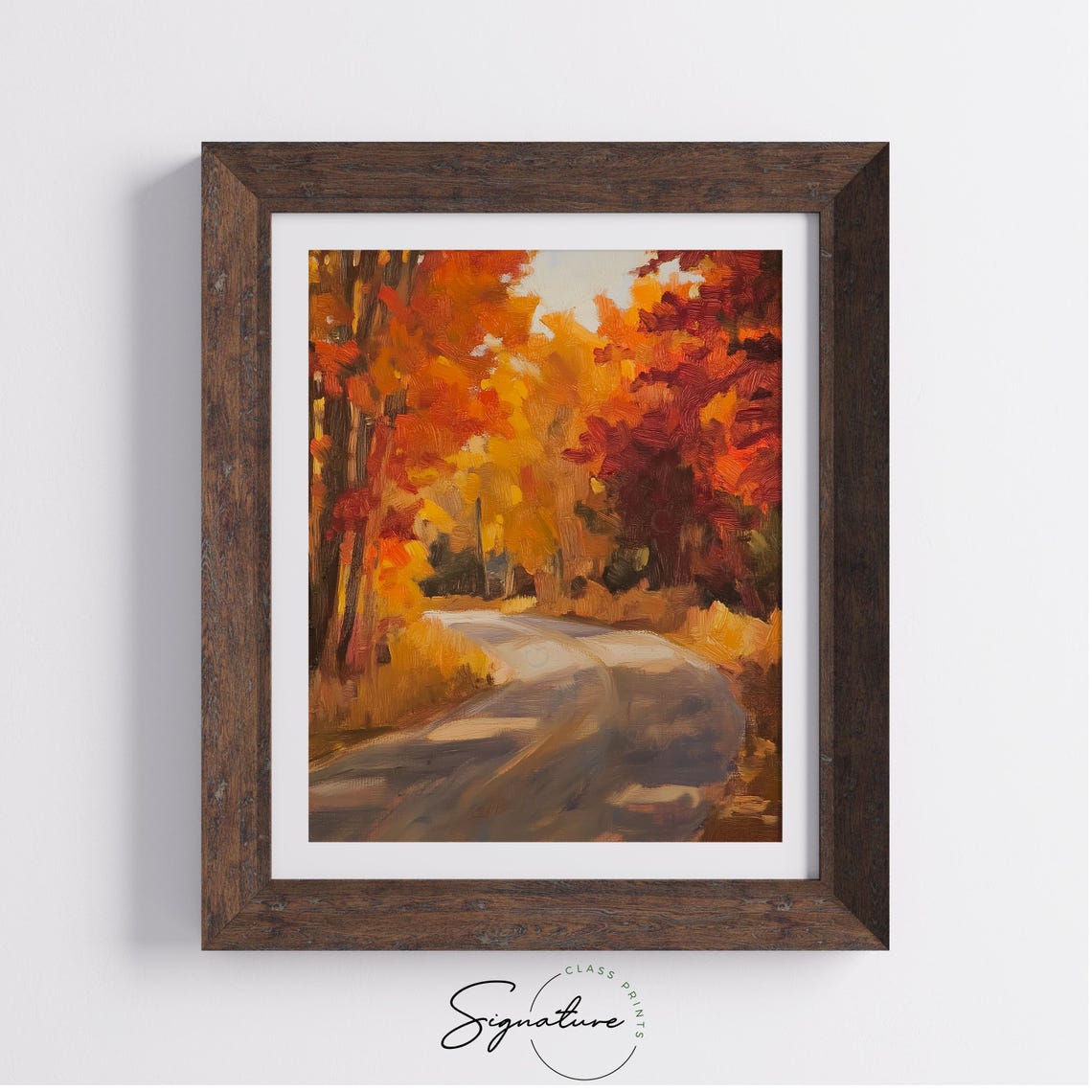 Curving Country Road Through Fiery Orange Autumn Forest Poster - Image 4