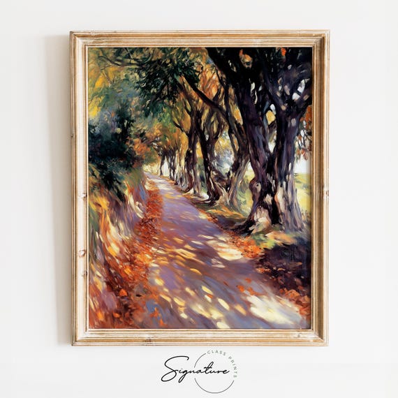 Autumn Forest Pathway With Golden Leaves Rustic Fall Landscape Earthy Cottagecore Wall Art Moody Farmhouse Nature Decor 1518