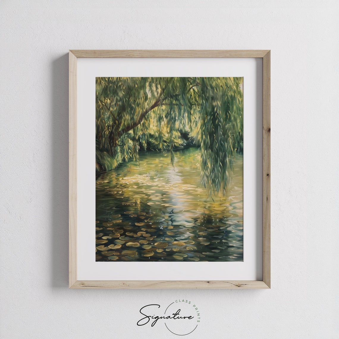 Weeping Willow Over Quiet Pond With Lily Pads Painting Poster - Image 3