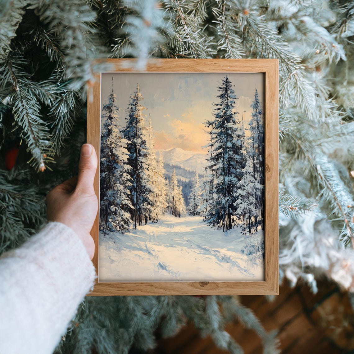 Frosted Pines in Snowy Alpine Valley Winter Mountain Scene Poster - Image 6