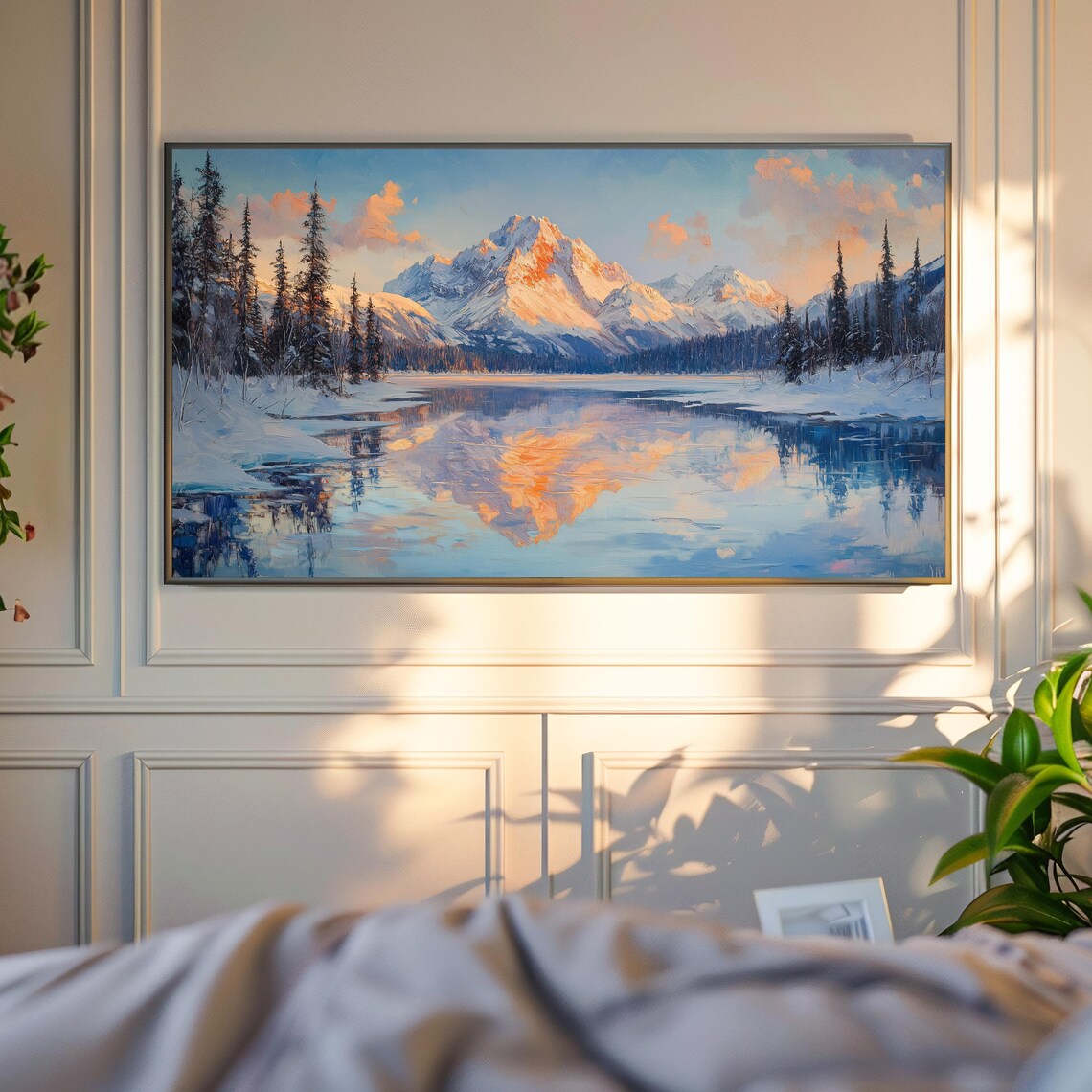 Snowy Mountain Peak Mirror Lake Sunrise Alpenglow Reflection Landscape Poster - Image 4