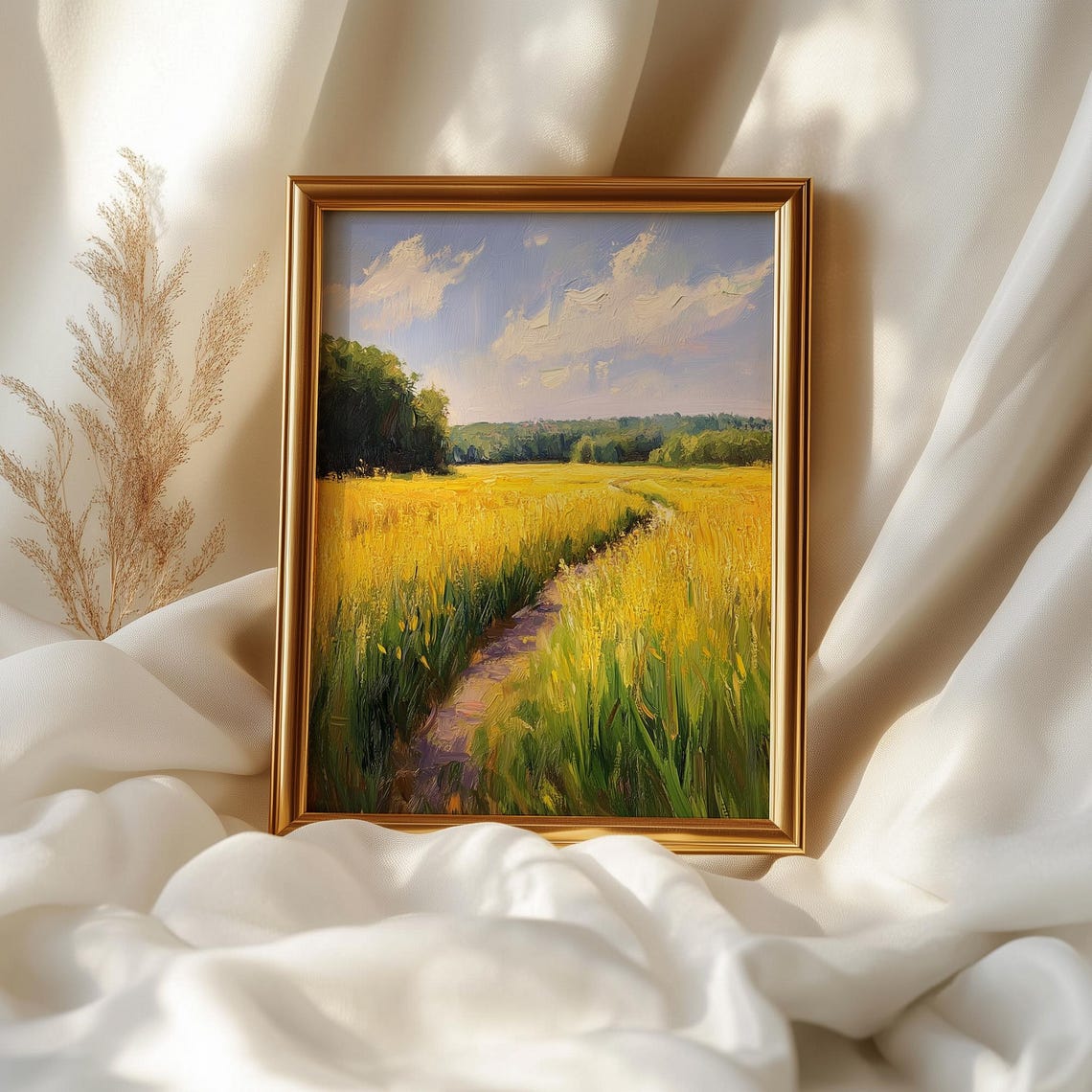 Golden Field Path Summer Countryside Vibrant Landscape Painting Poster - Image 2