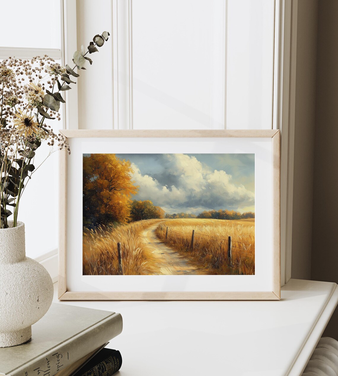 Country Lane Through Golden Wheat Field Rustic Autumn Landscape Poster - Image 6