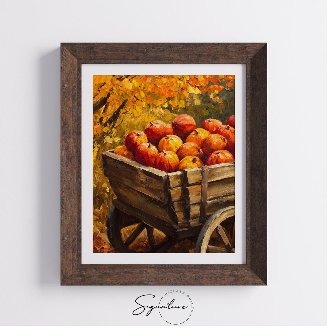 Wooden Wagon Overflowing with Red Apples Under Golden Trees Poster - Image 4