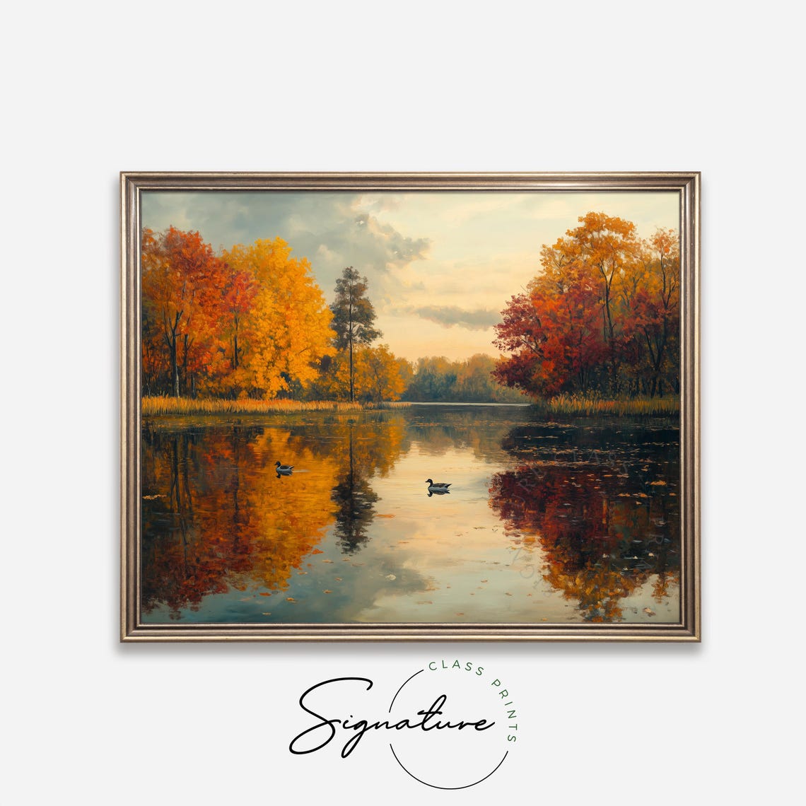 Ducks On Autumn Lake Still Water Fall Reflection Vintage Lake Poster - Image 4