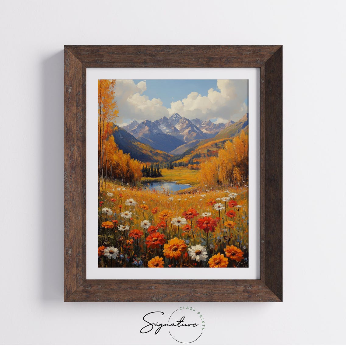 Wildflower Meadow Alpine Lake Snowy Peaks Landscape Painting Print - Image 4