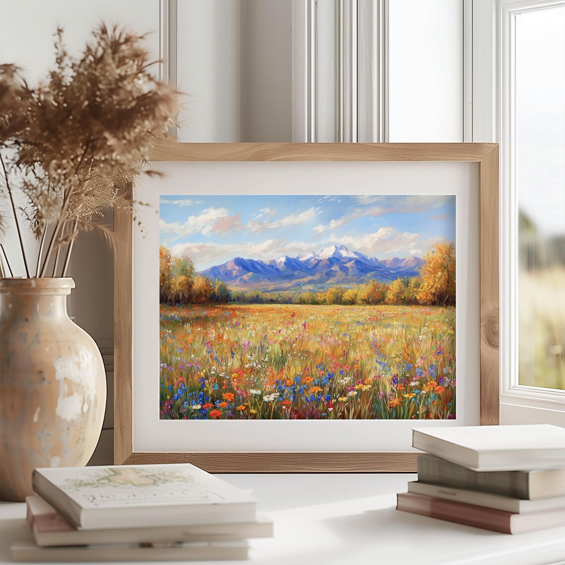 Wildflower Meadow Mountain Landscape Painting Colorful Fall Field Poster - Image 2