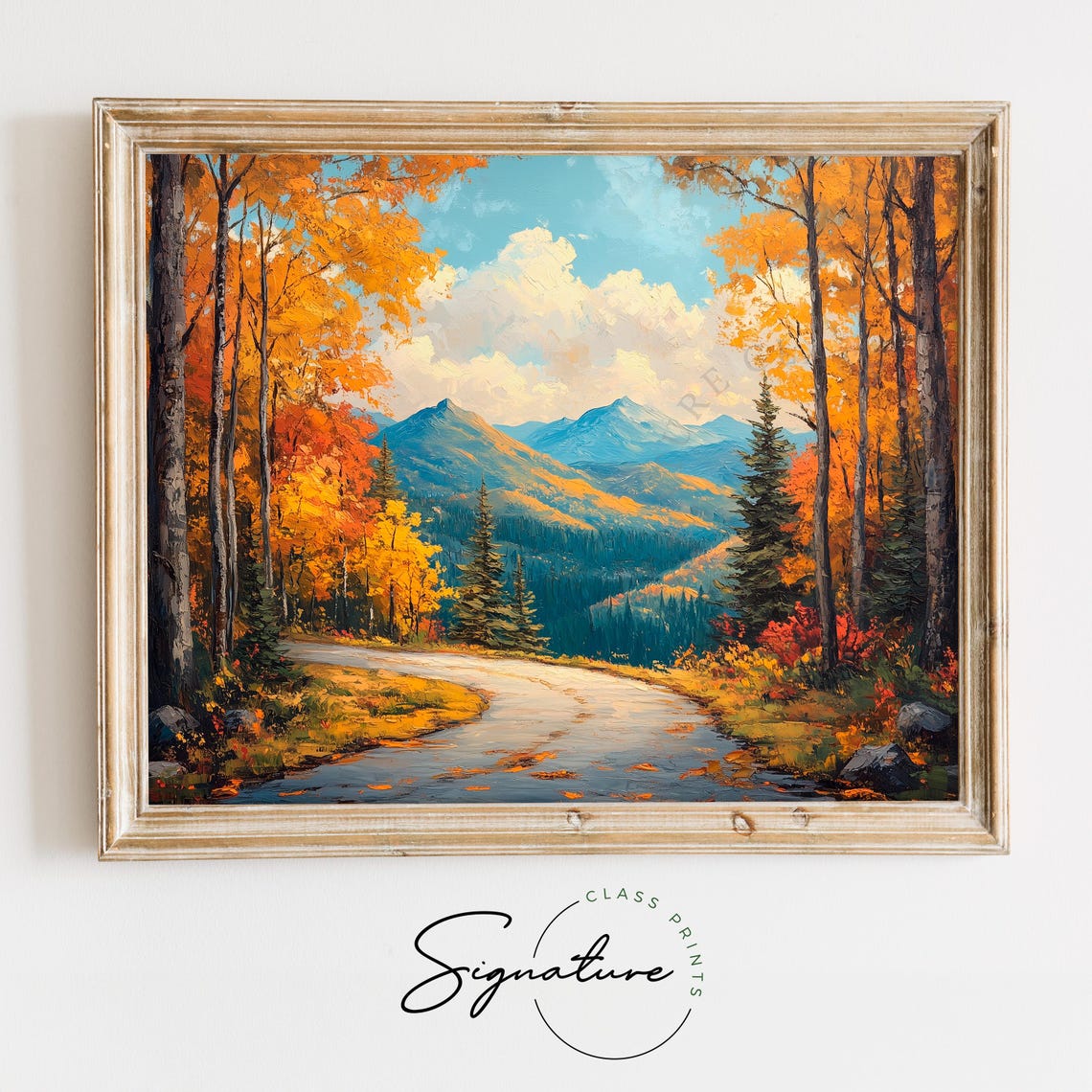 Autumn Forest Path Mountain View Oil Painting Fall Foliage Poster