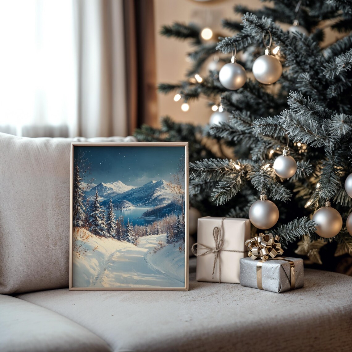 Snowy Mountains at Night over Blue Lake under Starry Winter Sky Poster - Image 5