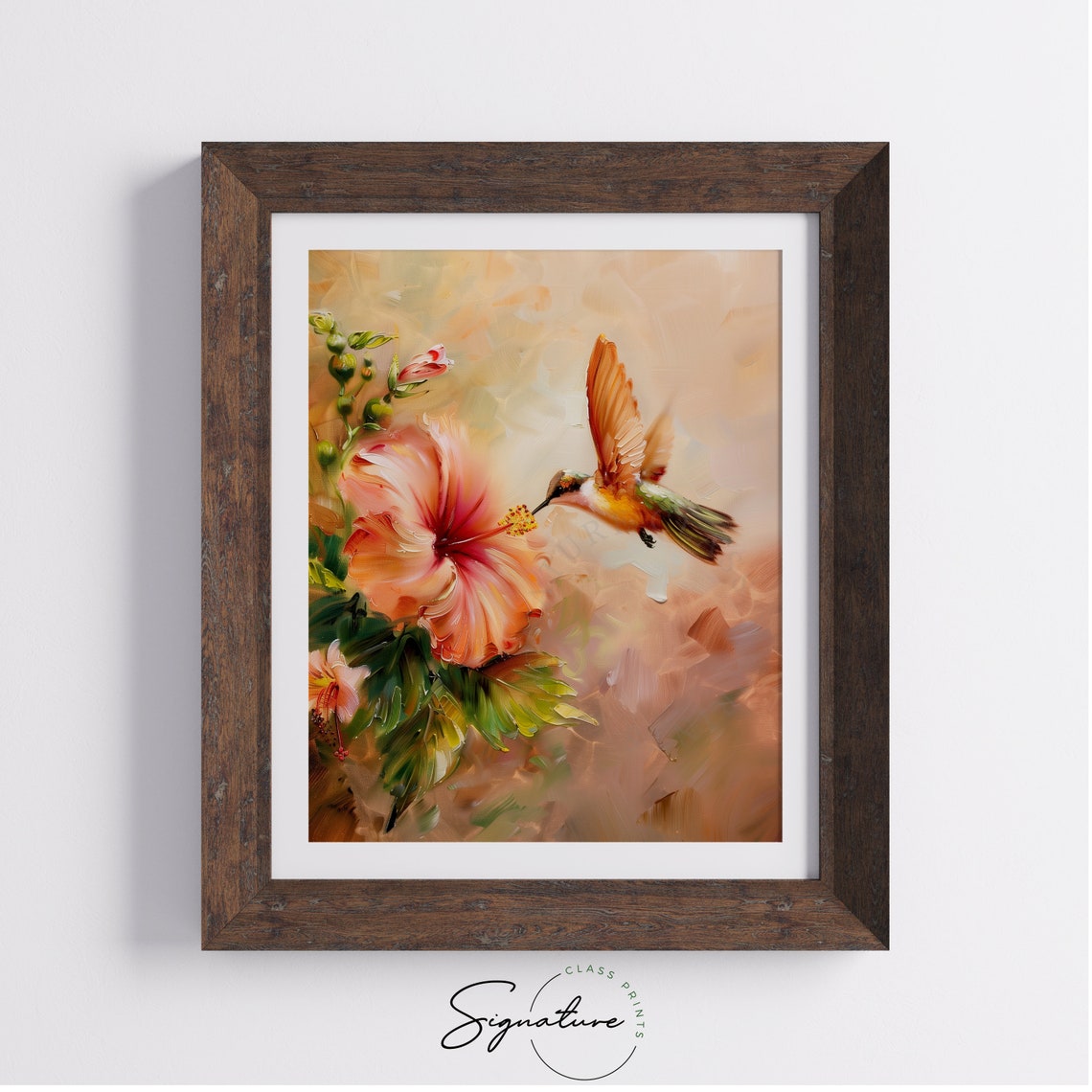 Tiny Hummingbird Sipping Nectar from Pink Hibiscus Flower Poster - Image 4