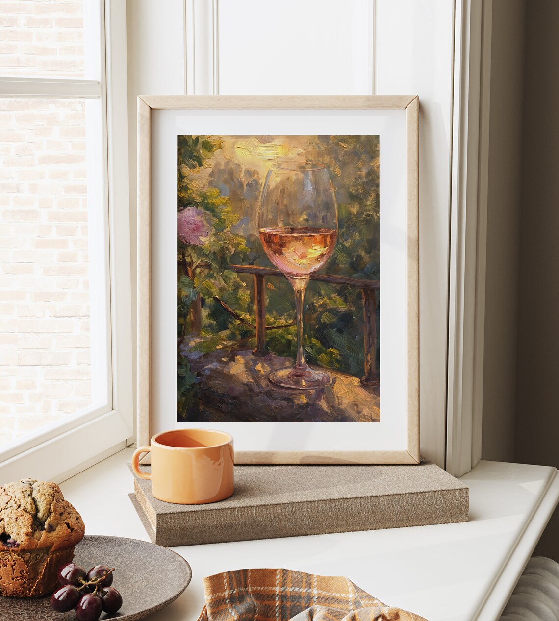 Rose Wine Glass Garden Roses Golden Sunset Balcony Stone Wall Oil Poster - Image 6