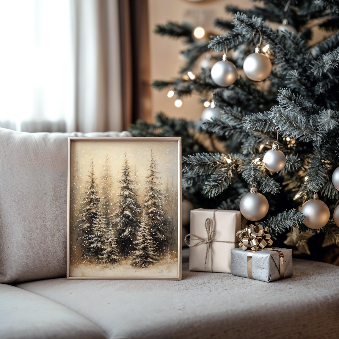 Snowy Pine Grove With Frost Scatter, Christmas Scene Art Print - Image 5