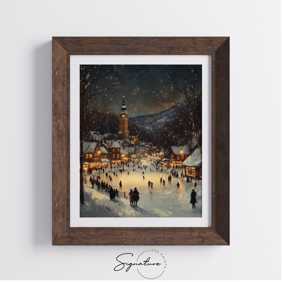 Winter Village Square With Ice Skating Rink Art Print - Image 3