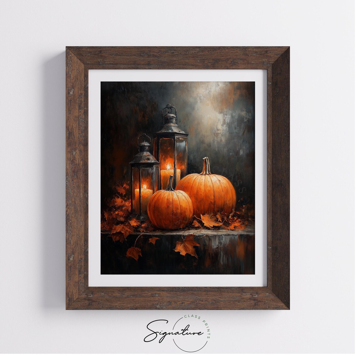 Pumpkin And Lantern Still Life Autumn Night Harvest Moody Art Poster - Image 4