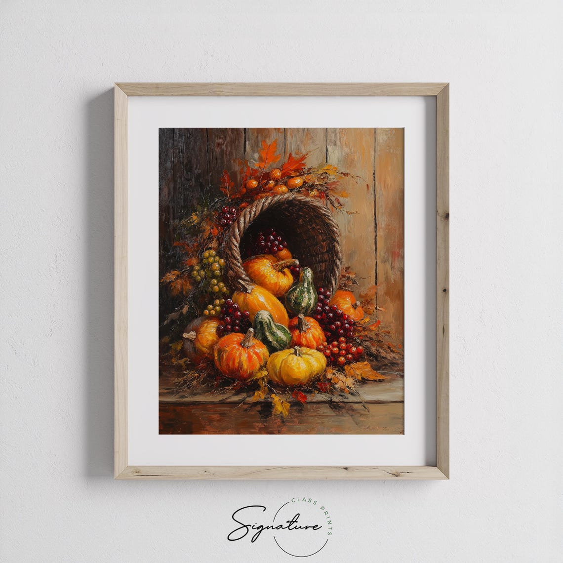 Cornucopia Overflowing With Pumpkins Grapes And Gourds Poster - Image 3