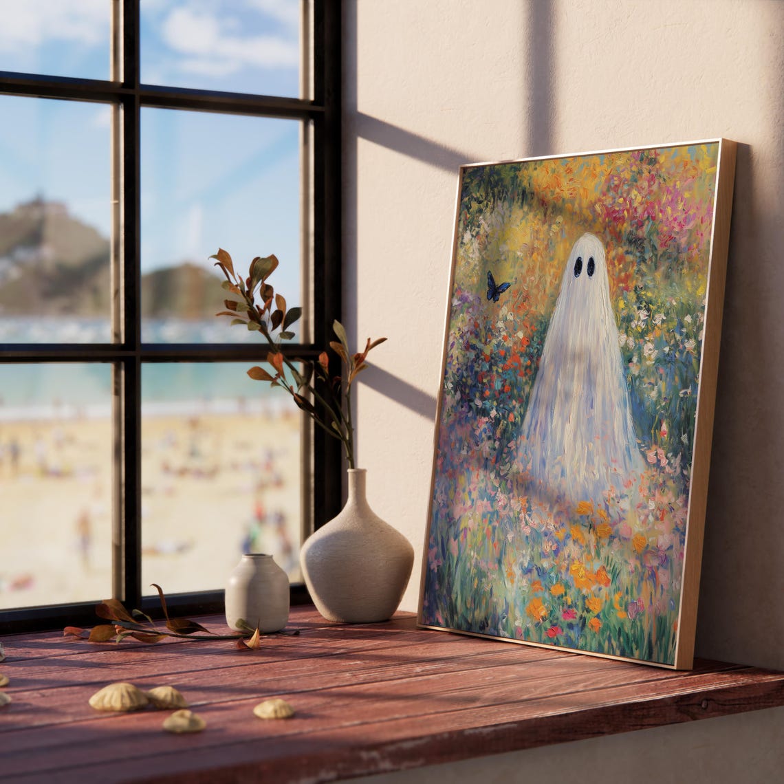 White Ghost Vibrant Flower Garden Blue Butterfly Summer Poster - Image 5