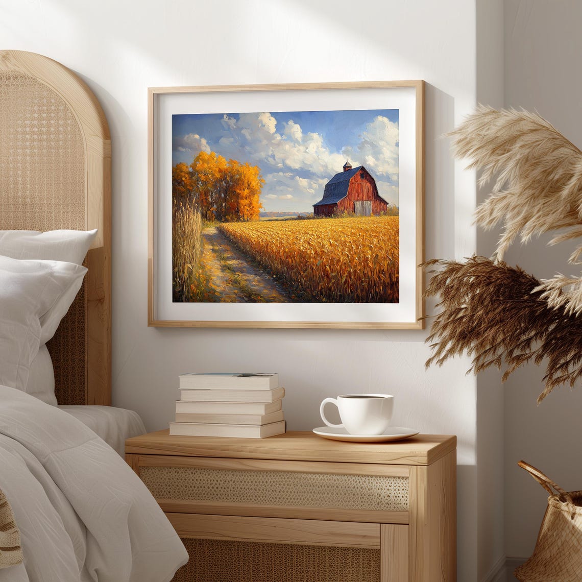 Red Barn Cornfield Autumn Treeline Dirt Path Harvest Scene Poster - Image 2