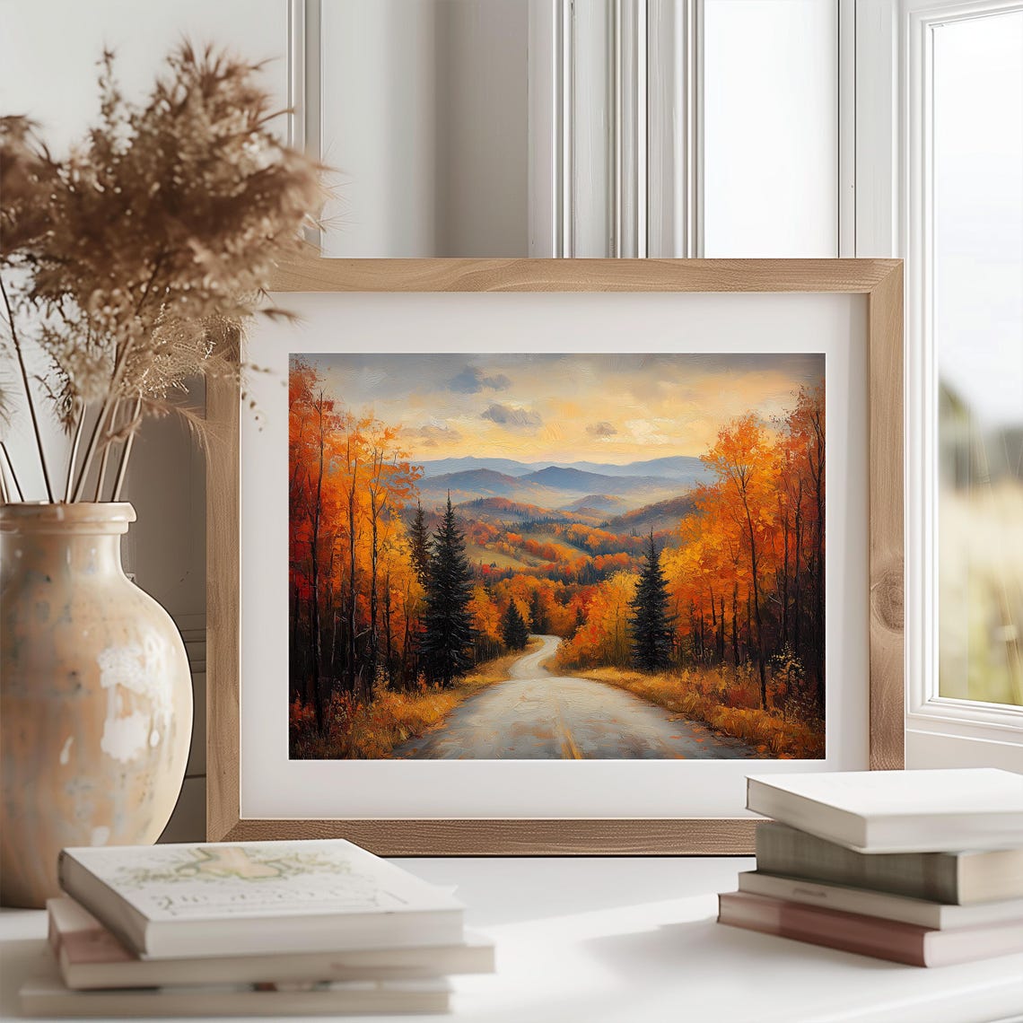 Autumn Country Road Forest Sunset Mountains Evening Glow Poster - Image 2