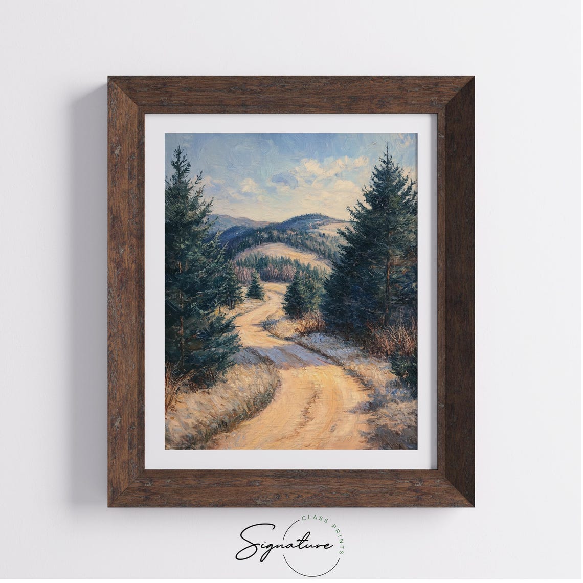 Winding Golden Road Through Evergreen Forest Landscape Poster - Image 2