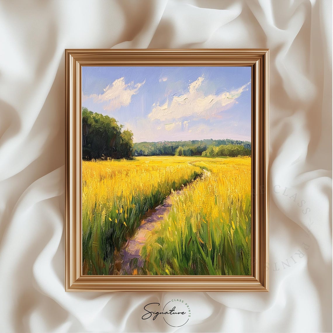 Golden Field Path Summer Countryside Vibrant Landscape Painting Poster