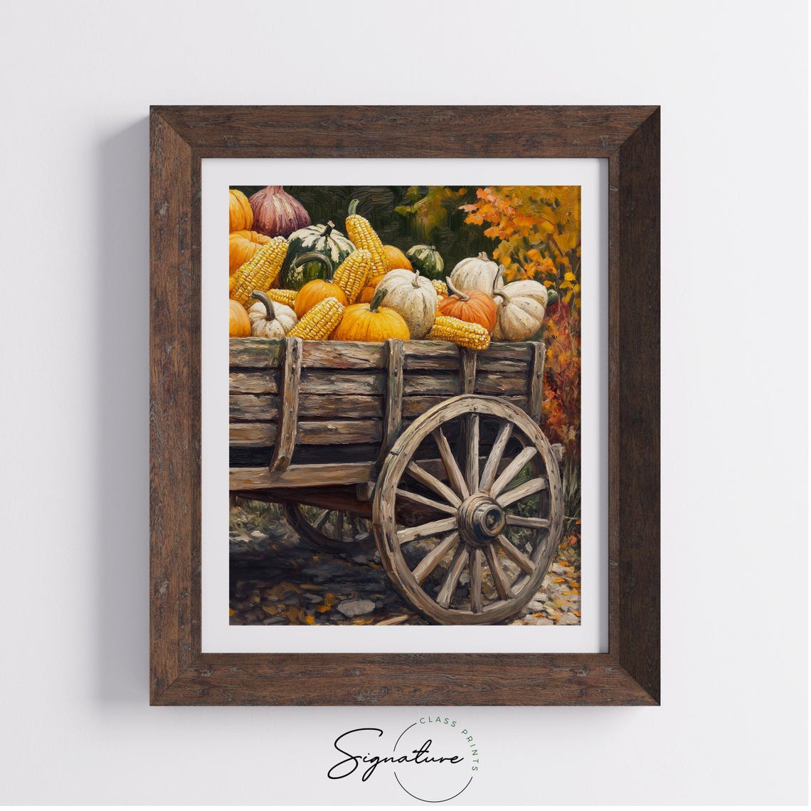 Old Farm Wagon Heaped with Pumpkins Corn and Gourds Harvest Poster - Image 4