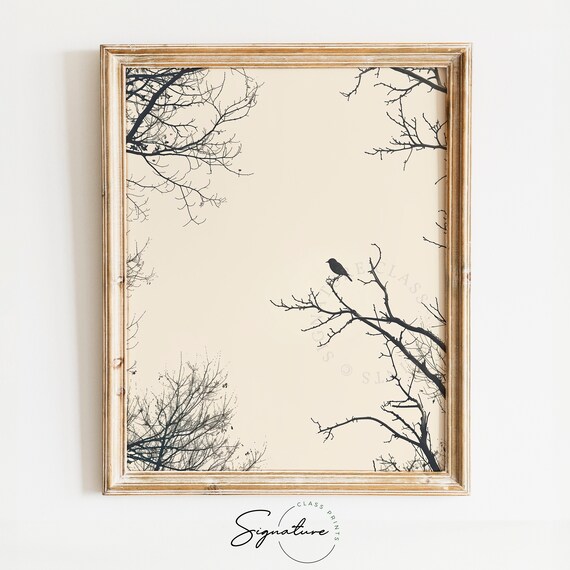 Lone Bird On Bare Branches Minimalist Winter Silhouette Poster