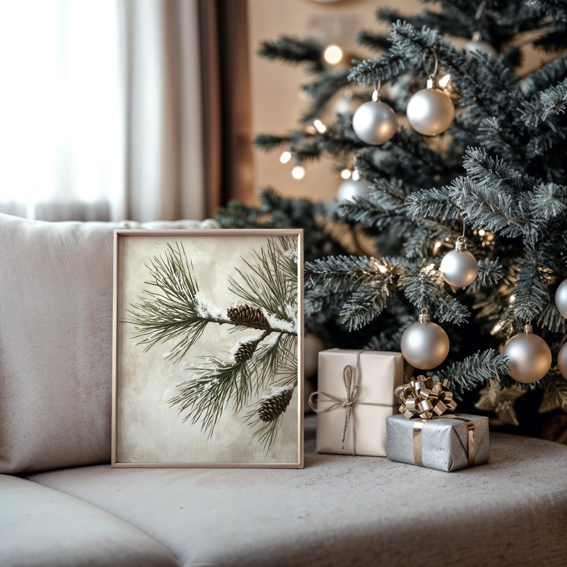 Snow Dusted Pine Branches with Pinecones Minimalist Winter Poster - Image 5