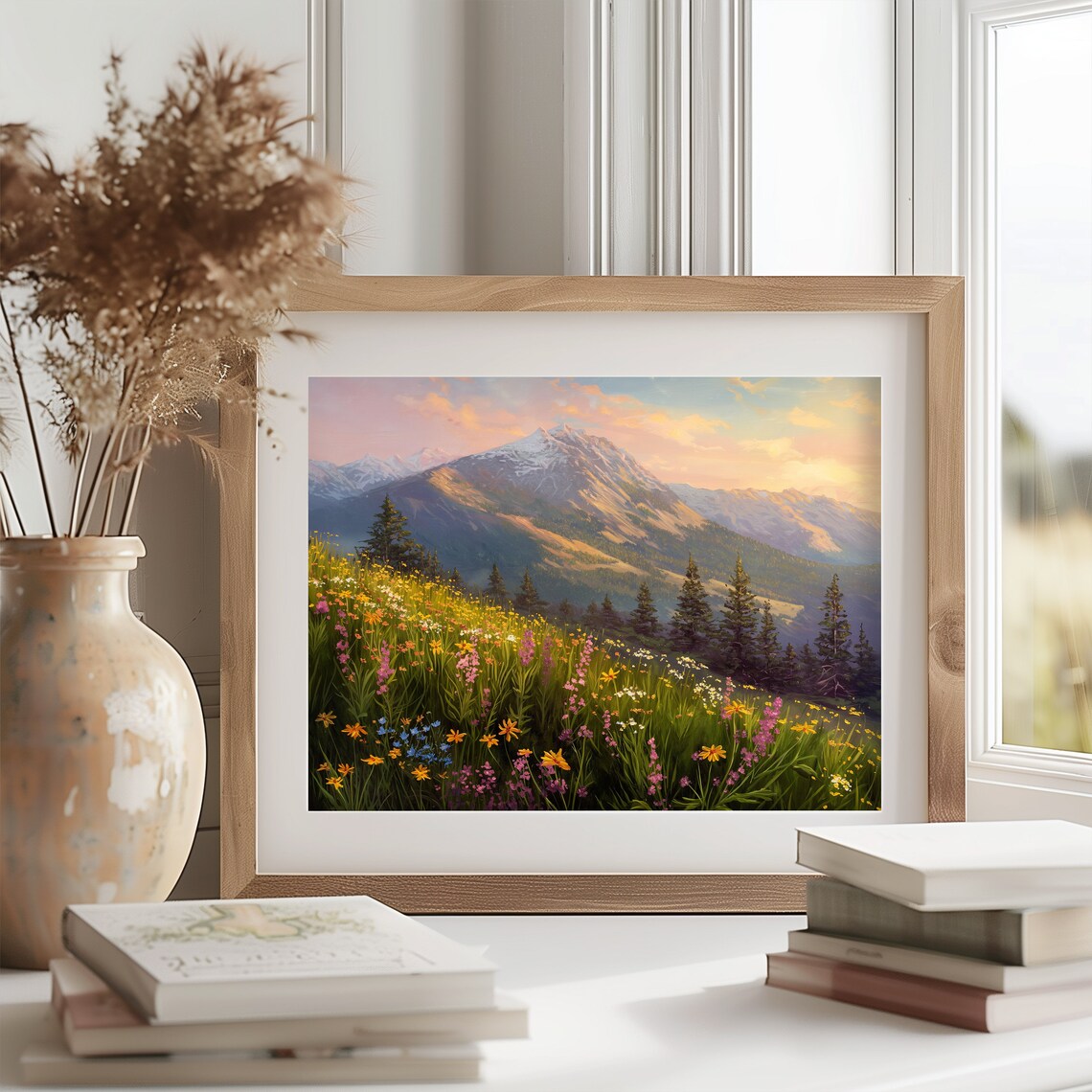 Sunrise Over Wildflowers, Mountain Landscape Art - Image 2